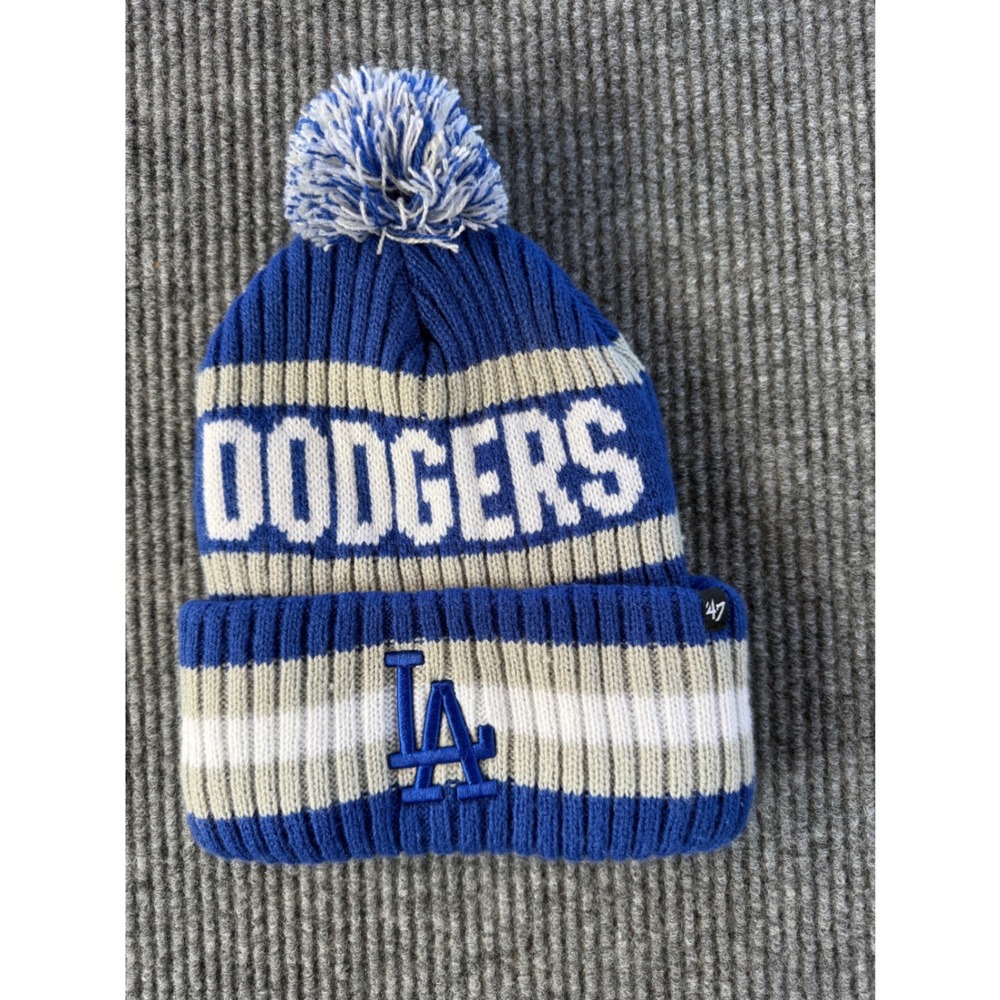 47 Brand Los Angeles Dodgers MLB Bering Cuffed Knit Pom Beanie Blue Grey NEW